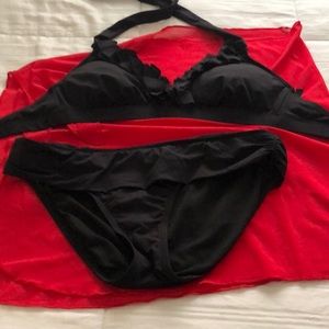 Black Bikini with Short Red Wrap